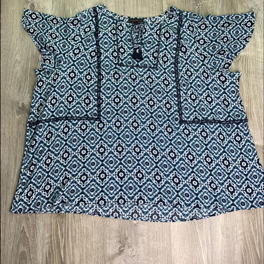 Lane Bryant Split Neck Blue Floral Tie Dye Blouse Women's Size 28